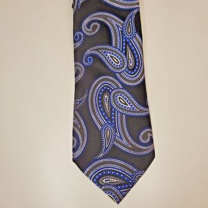 Van Heusen 100% Silk Black Blue Silver White Paisley Mens Tie Necktie 58.5"